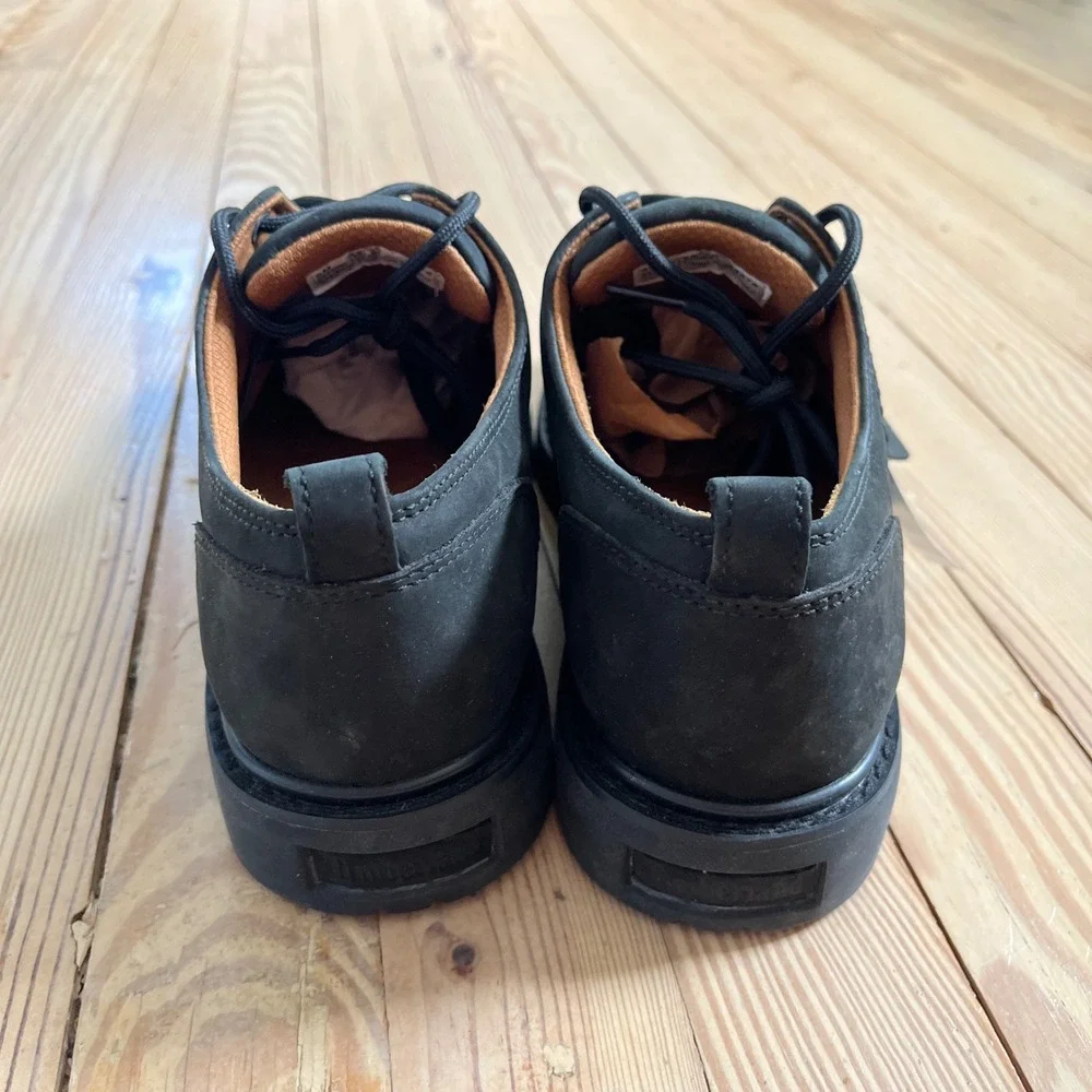 Timberland Waterproof Black Leather Oxford Lug Sole Mens 8 Shoes utility worn 1x